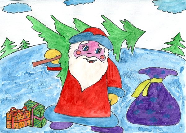 В гостях у дедушке Мороза рисунок ребенка
