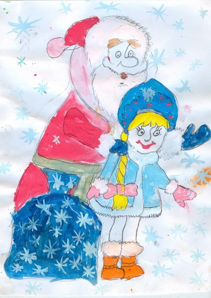 Рисование с детьми Деда Мороза и Снегурочки
