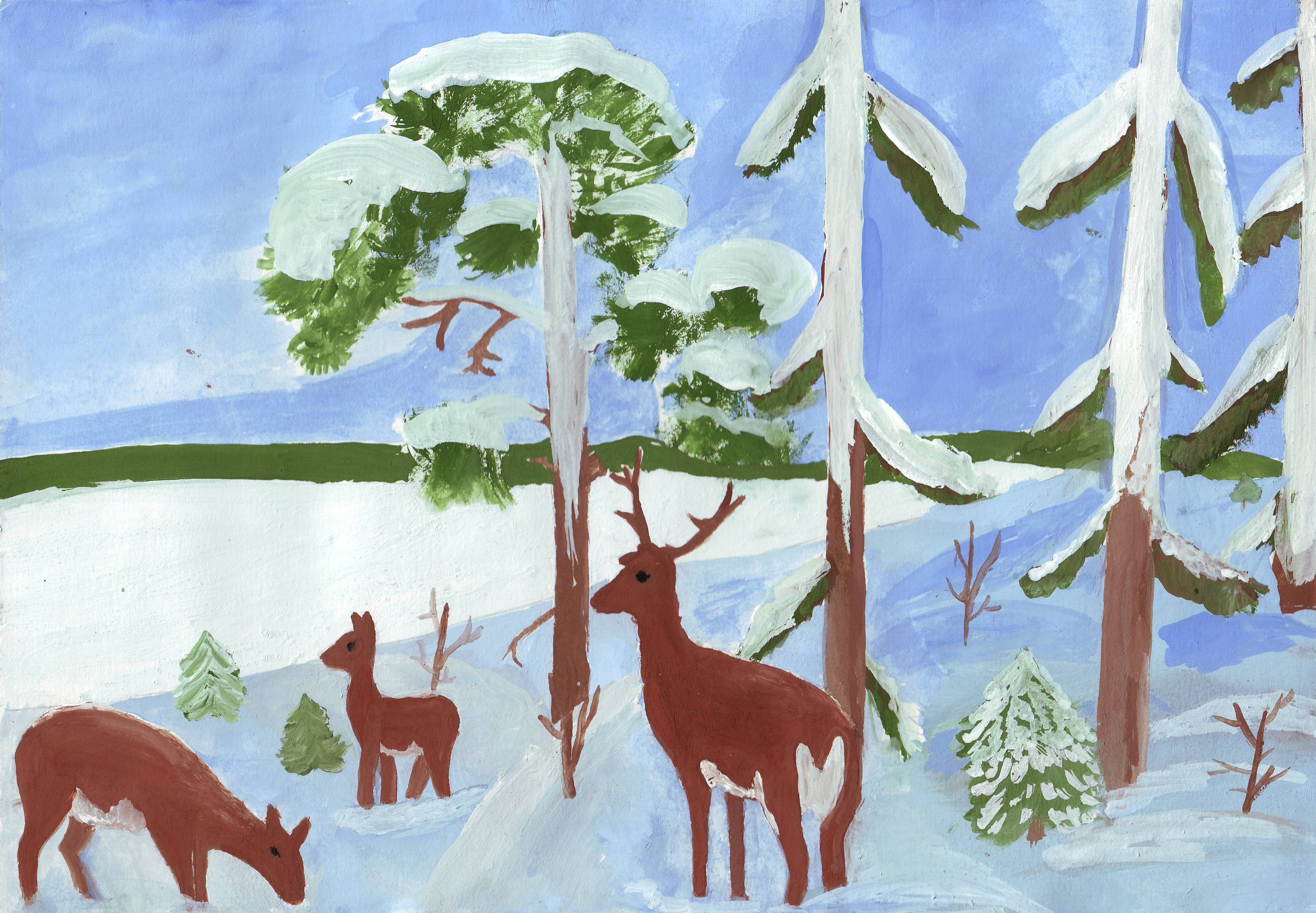 Рисование с детьми зимний лес