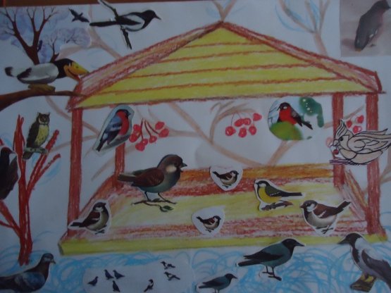Рисование птицы на кормушке