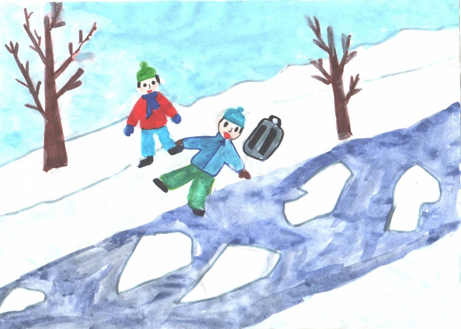 Рисование на тему безопасность зимой