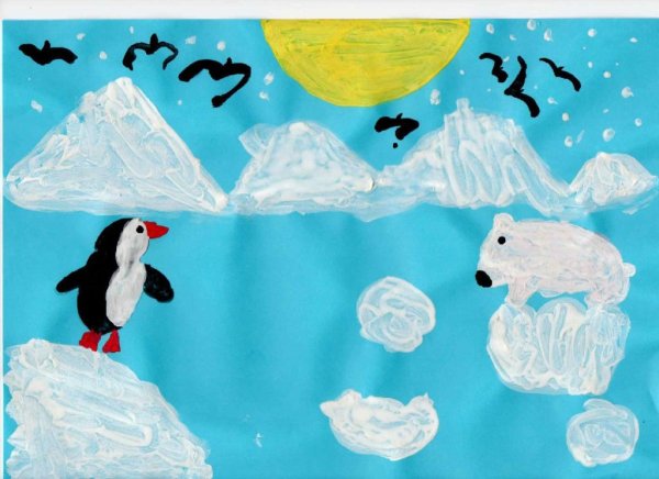 Пингвин гуашью