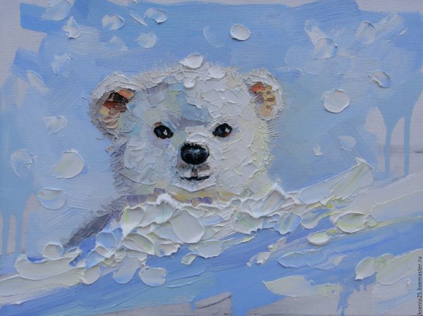 Белый медведь гуашью