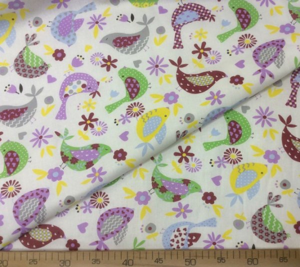 Ткань бязь с птичками
