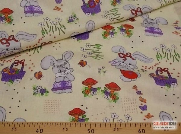 Ткань бязь с зайчиками