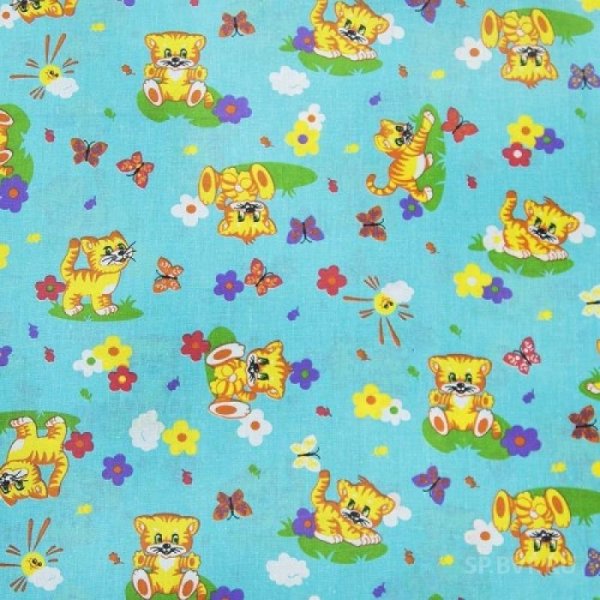 Бязь 120 гр/м2 детская 150 см 7206/3 коты цвет желтый о/м