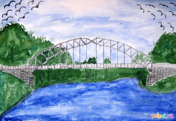 Нарисовать мост через реку