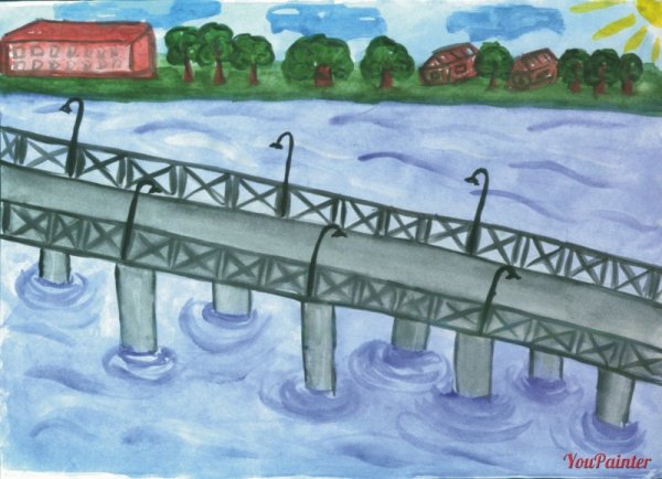 Нарисовать мост через реку