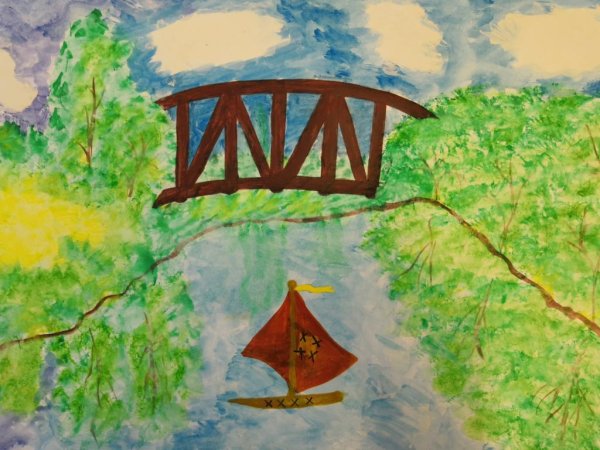 Рисунок на тему мост через реку