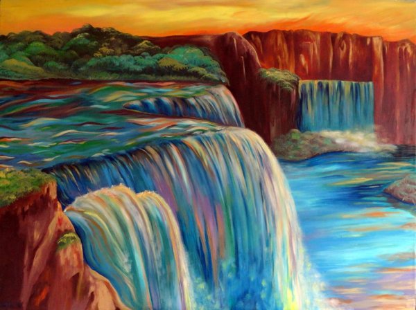 Водопад цветными карандашами
