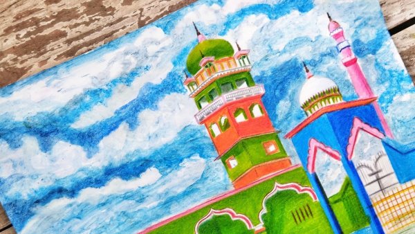 Мечеть нарисовать красками