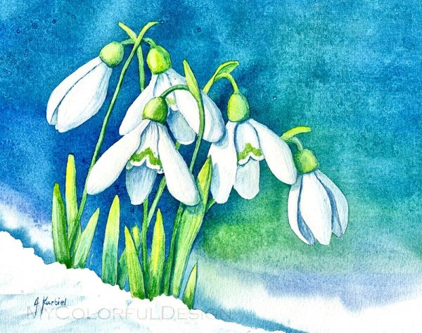 Рисование подснежники