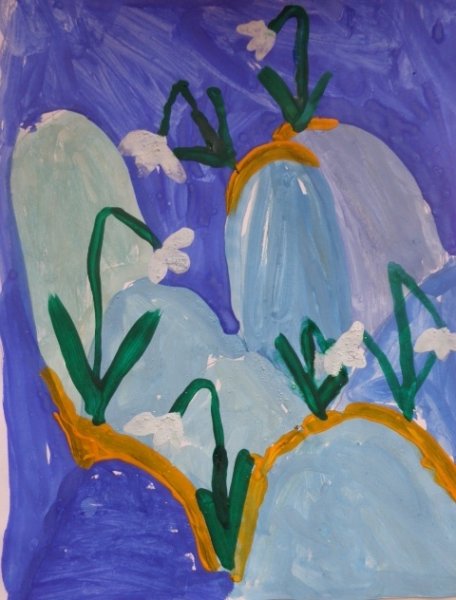 Подснежники красками для детей