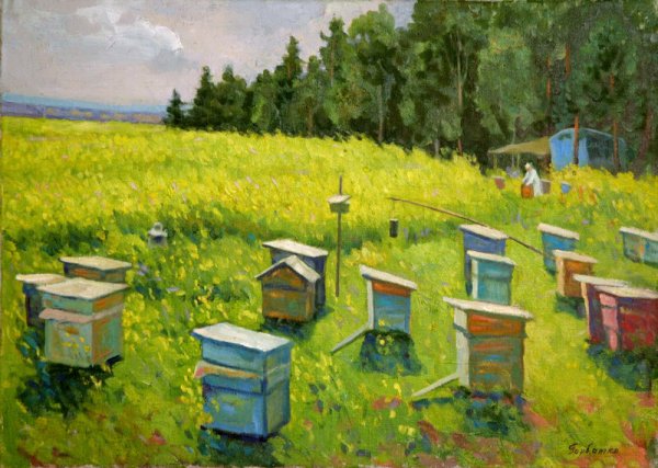 Живопись деревня пасека пчеловод мед