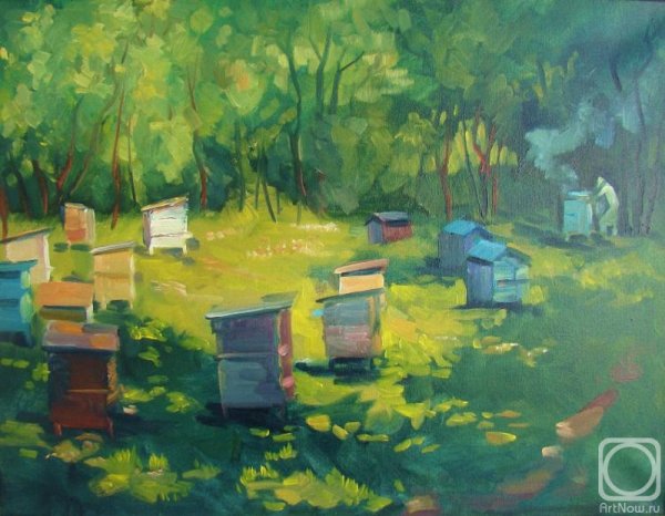 Исаак Левитан - пейзаж с ульями (пасека)