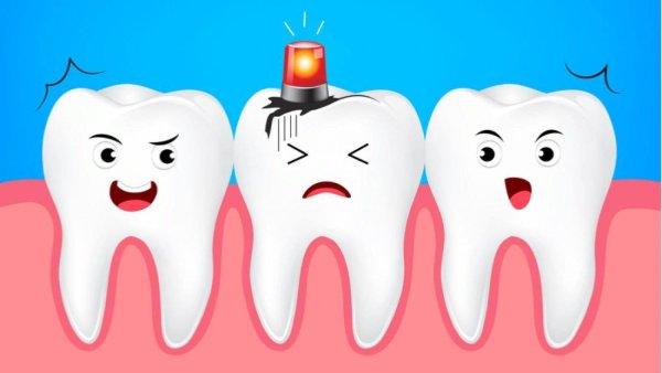 Мультяшный зуб с кариесом