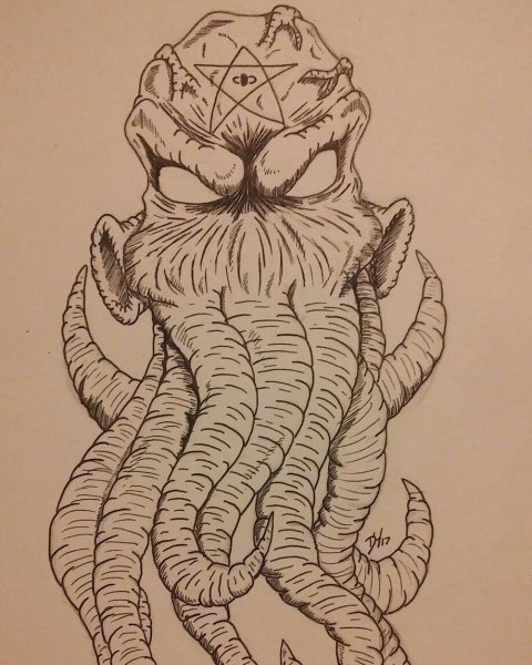 Эскиз тату Ктулху рукав