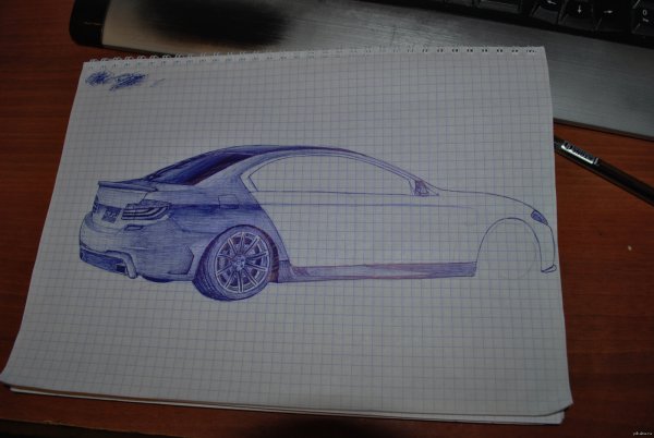 Кот синей ручкой