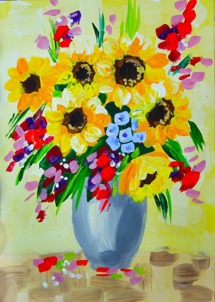 Ваза с цветами гуашью