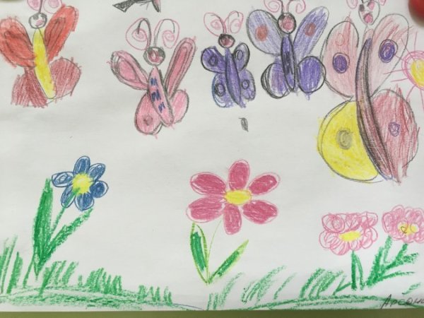 Рисование бабочки летают над лугом