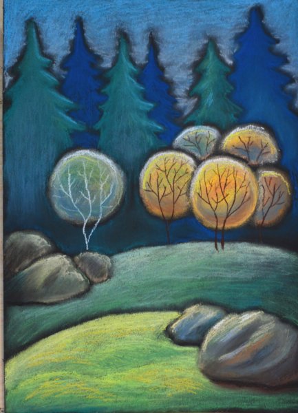 Пейзаж масляными мелками