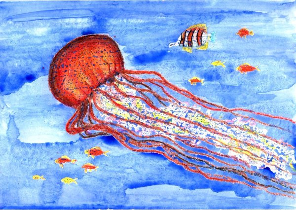 Рисование восковыми мелками и акварелью