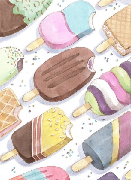 Нарисовать вкусняшки акварелью