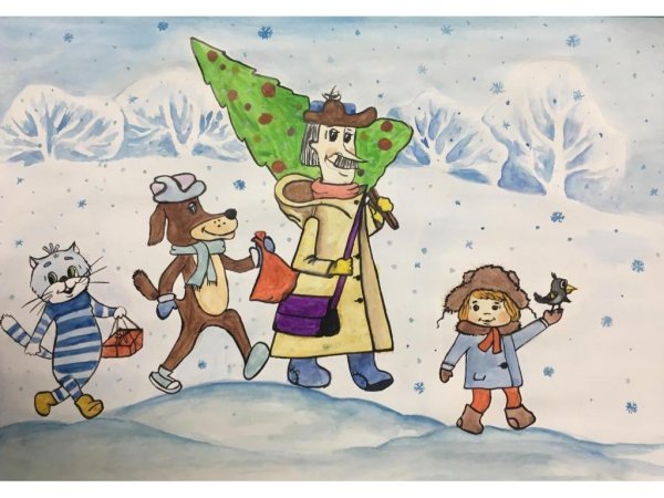 Рисунок на тему зима в Простоквашино