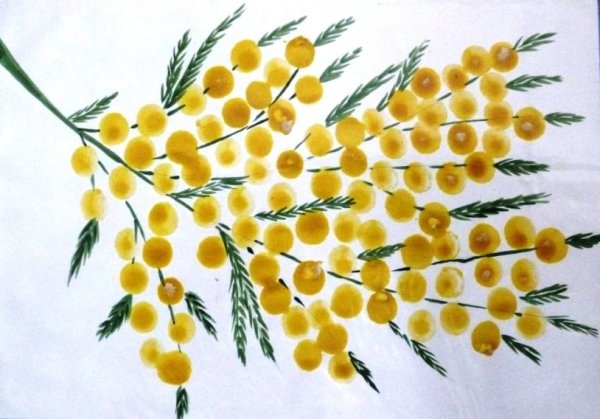 Мимоза ватными палочками