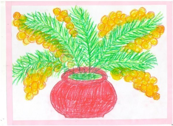 Рисование Мимоза в вазе