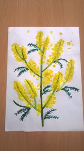 Веточка мимозы рисование в средней
