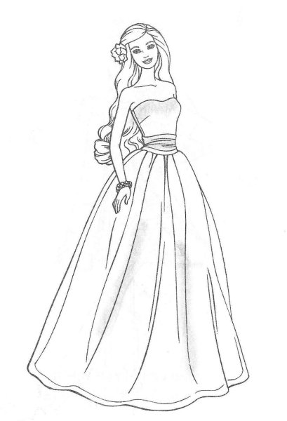 Девочка в пышном платье раскраска