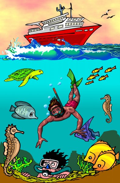 Подводный мир для детей с водолазом