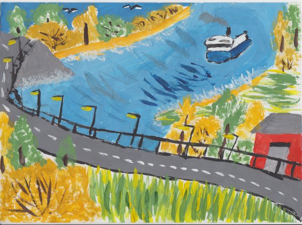 Рисование на тему речка и мост