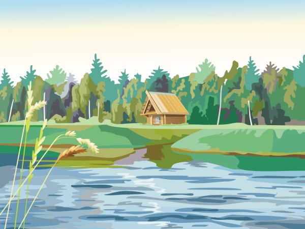 Векторные пейзажи деревни