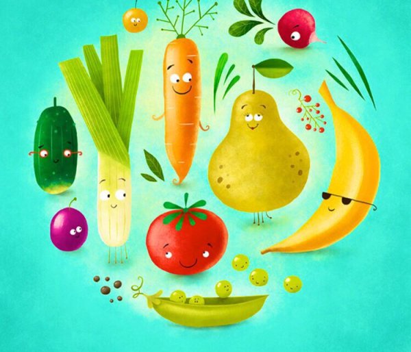 Иллюстрация овощей и фруктов