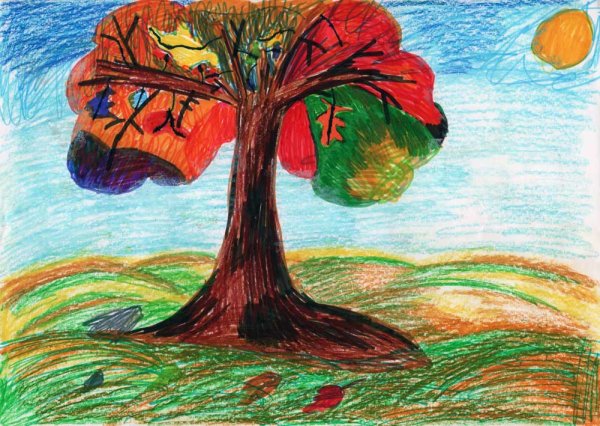 Рисование дуба красками
