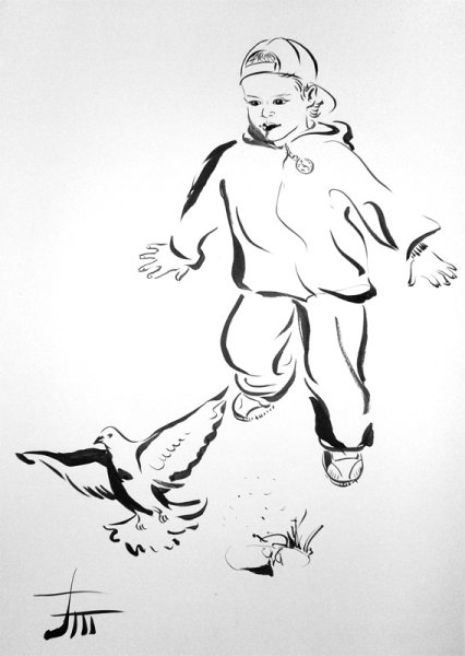 Дети зарисовки тушью