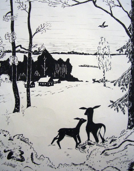 Зимний пейзаж в графите