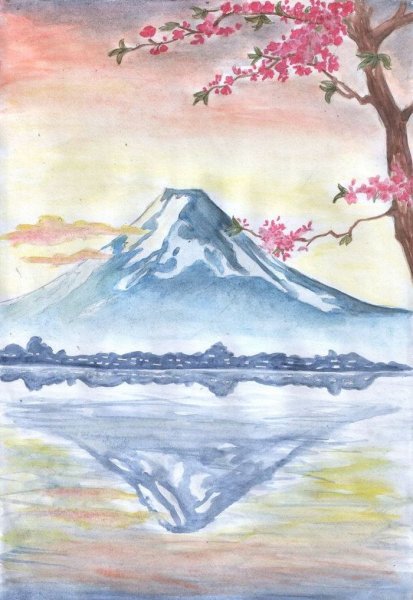 Пейзаж Японии карандашом