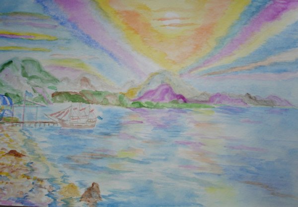 Нарисовать рассвет на реке