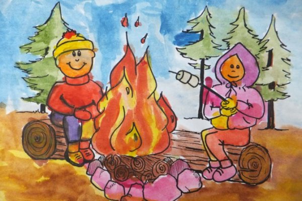 Дети у костра в лесу