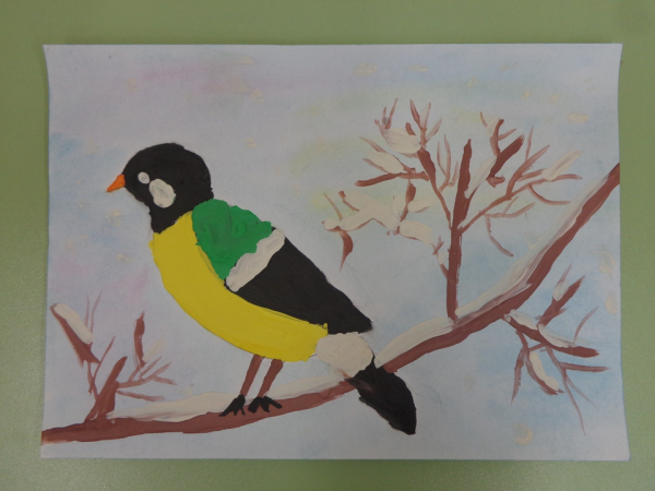 Синица красками для детей