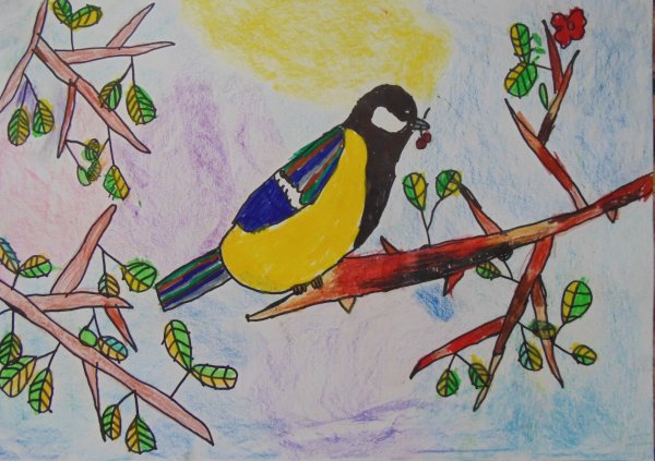 Рисование птицы на ветке