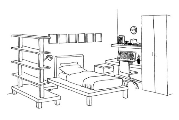 Раскраска комната для мальчика