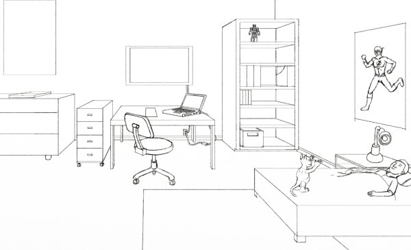 Раскраска комната для мальчика