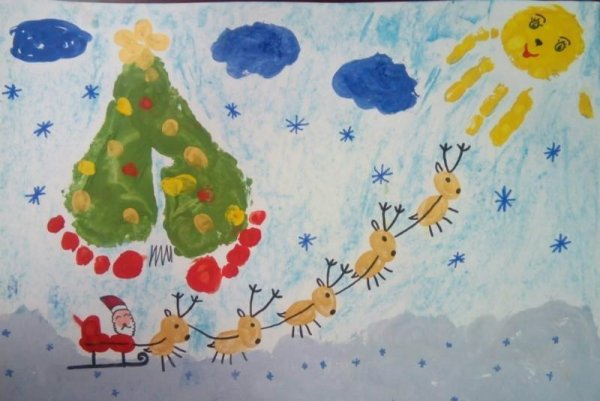 Детские рисунки Рождество 4 лет