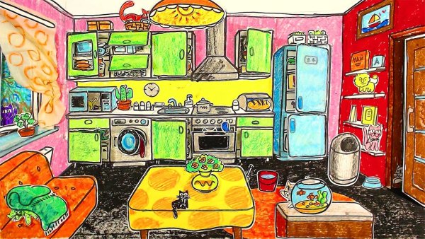 Кухня нарисованная для детей