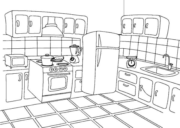 Кухня раскраска для детей