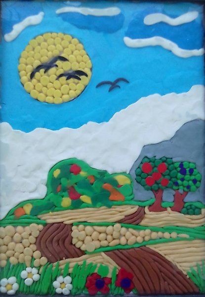 Картины из пластилина на картоне из жгутиков